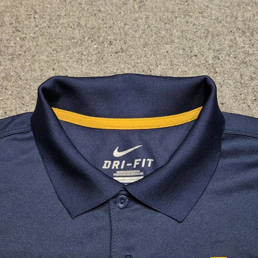 Nike West Virginia Mountaineers Shirt Mens Medium Navy Gold Dri Fit Golf Polo